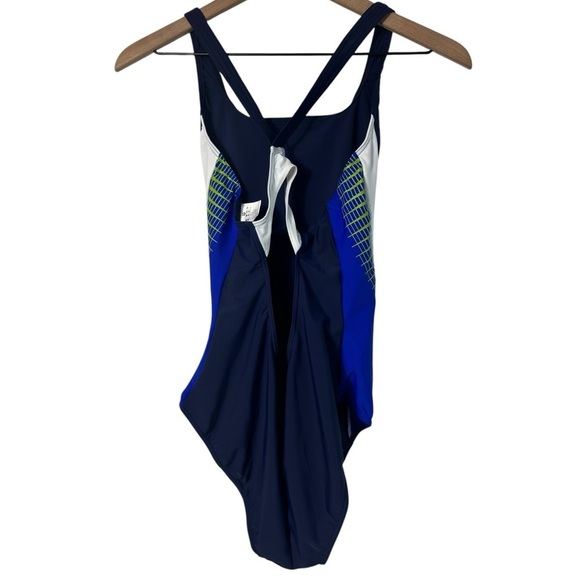 ARENA W THREEFOLD V BACK ONE PIECE NAVY NEON BLUE WHITE WOMEN SIZE 40 NWT - Picture 3 of 8